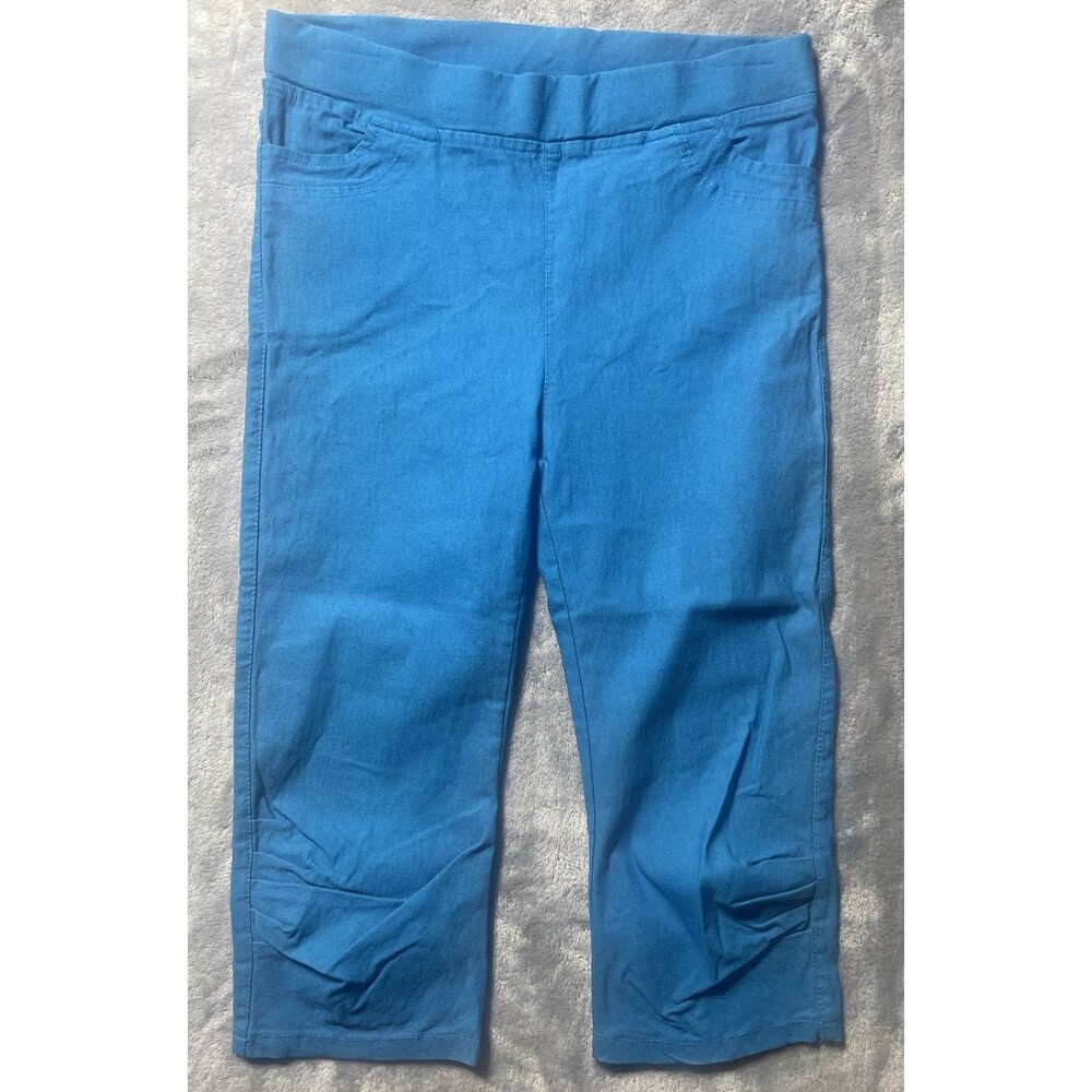 Capri Pants Cotton Stretch Women's Size XS Blue With Knee Form Fitting